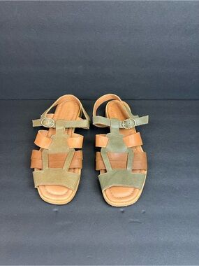 Naguisa Amura Sandals US 10 EU 41 Olive & Tan Strappy Leather Handcrafted Shoes